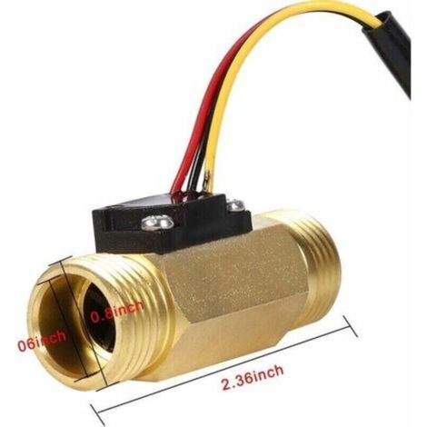 Capteur de Débit d'eau Débitmètre Fluidmètre Interrupteur de débit d'eau 60mm G1/2 in Fil de cuivre Liquide Compteur 1-25L/min
