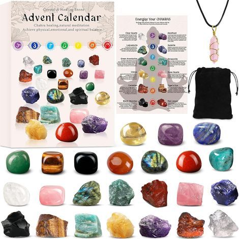 2026 Advent Calendar Crystals for Women, Christmas Countdown with 24 Chakra Crystals and Identification Card, Ideal for Learning, Collecting, and Decorating. Gift Idea for Adults (1/5)