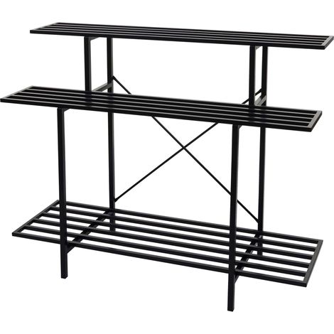Pflanzenregal HHG-347, Blumentreppe Blumenständer Pflanzentreppe, 3 Ablagen Stahl schwarz 100x120x44cm