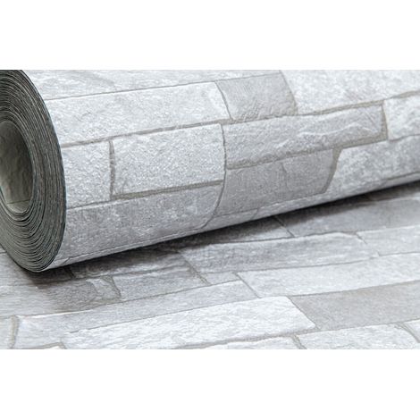 Rustic Brick 3D Effect White Light Medium Grey Textured Feature Wallpaper