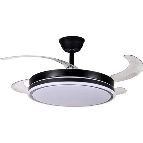Ventilateur de plafond avec lumière et 4 pales rétractables, noir, 53 x 106 x 106 cm (1/5)