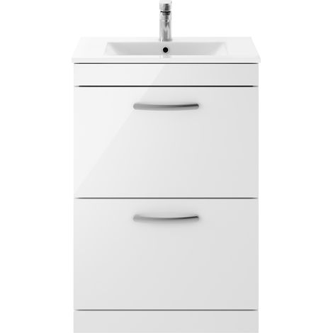 Nuie Athena Gloss White 600mm 2 Drawer Vanity Unit and Minimalist Ceramic Basin - ATH034B (1/10)
