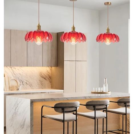3pcs Moderne Lampe Suspension en Verre,Lustre Vintage Abat-jour Design Fleurs Rouge E27 Lampe de Plafond Style Nordique,25cm (1/5)