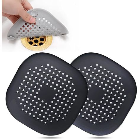 Raccoglicapelli per scarichi della doccia, copri scarico quadrato per doccia, fermacapelli in silicone con ventosa, facile da installare per bagno, vasca da bagno, cucina, confezione da 2 (nero) (1/5)