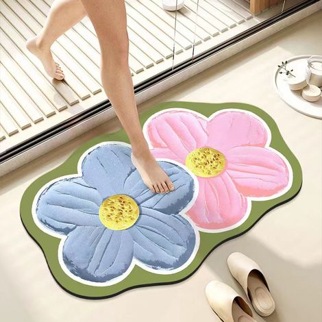 Rutschfester und superabsorbierender Diatomeen-Badematte – Schmutz- und verschleißfester Badezimmer-Vorleger, Ölgemälde-Stil, rosa Muster (50 x 80 cm)-lsw