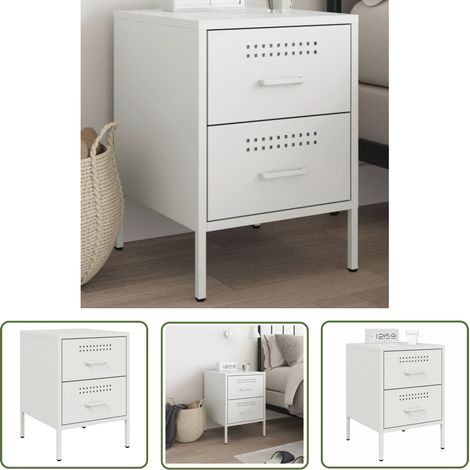 The Living Store Nachttisch Weiß 36x39x50,5 cm Stahl - Industriel Stil - Nachttisch - Schubladen - Metall Tisch - Stahlschrank (1/5)