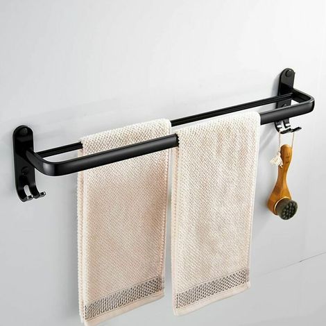 Green Mobility-Porte Serviettes Salle de Bains, Noir Barres Porte Serviettes Mural Adhesif pour Douche et Cuisine, Étanche Barres Porte avec Crochet (Unipolaire 40cm) (1/5)