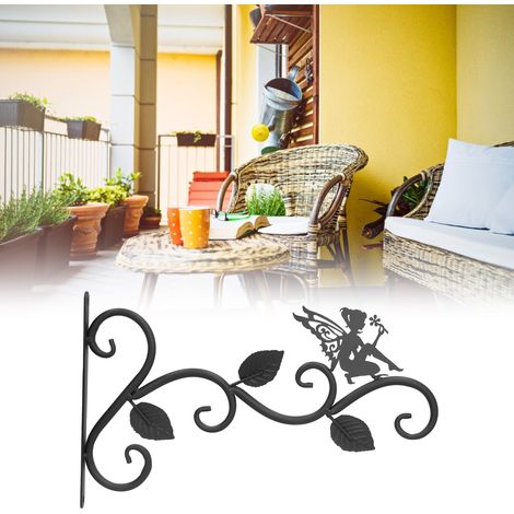 Support mural en fer forgé pour plantes suspendues, idéal pour pots de fleurs et jardinières, décoration pour balcon et salon.