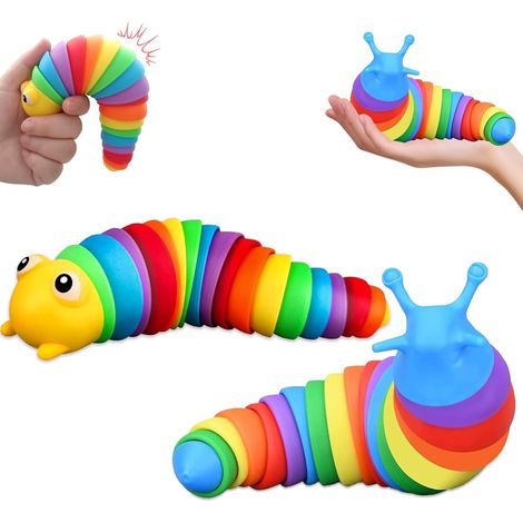 Jouet de Bureau Souple à Limaces Articulées Imprimé 3D pour Se Détendre, Réaliste Slug Insectes Fidget Toy - Jouet à La Main pour Adultes, Décoration de Jardin Animale (2 PCS) (1/5)