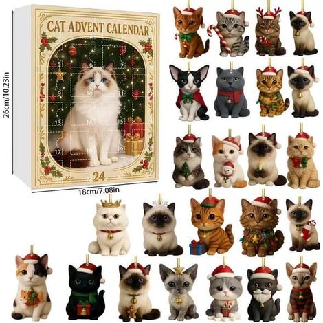 Calendrier de l'Avent Chat 2026 - 24 jours de figurines de chats miniatures dans des boîtes surprises - Cadeau de Noël unique - pour adultes, propriétaires de chats et collectionneurs (1/5)