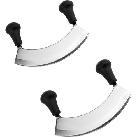 Set mit 2 Hack-/Kräuter- und Pizzamessern, mit 1 Klinge, Länge: 17,2 cm, Edelstahl/Kunststoff, silber/schwarz (1/5)
