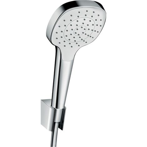 Hansgrohe Croma Select E - Duschkopf 1jet, mit Duschschlauch und Duschstange, weiß / verchromt 26424400 (1/8)