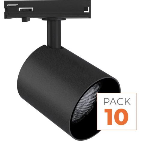 Pack de 10 - Spot LED sur Rail Noir Monophasé 24W 36° TRIAC Dimmable - Blanc Chaud 2300K - 3500K - SILAMP (1/2)
