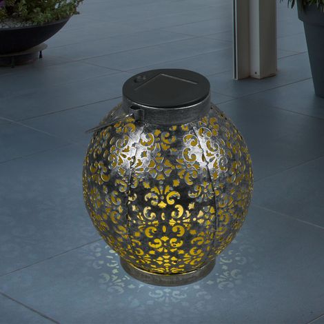 Solar Kugel antik Solarkugel Metall für Garten Kugelsolarleuchten für Außen, mit orientalischem Lichteffekt in silber zum stellen/stecken, LED, DxH 18x39 cm
