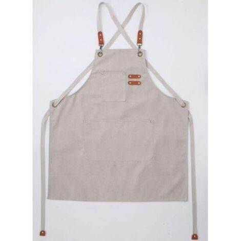 (Beige)Tablier Cuisine Homme Tabliers en Toile avec 3 Poches Imperméable et Réglable Apron pour Barbecue, Restaurant,Jardin, Charpentier，78 x 68cm (1/4)