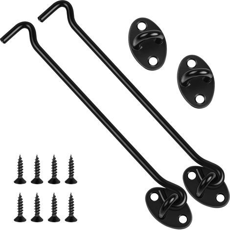 Lot de 2 crochets et loquets à œillet de 195 mm noirs en acier inoxydable pour porte coulissante pour abri de jardin (1/5)