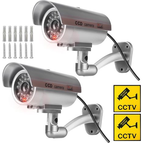 Attrappe einer Kamera – 2er-Pack – Silbernes ABS – Blinkende LED – Für den Innen- und Außenbereich – Abschreckungsmittel (1/5)