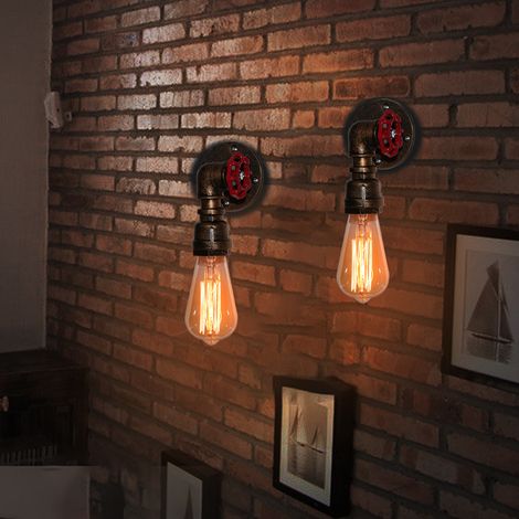 Lot de 2 Applique Mural en Fer Lampe Vintage Rétro en Forme Conduites d'Eau E27 pour Chambre Couloir Escalier Rouille