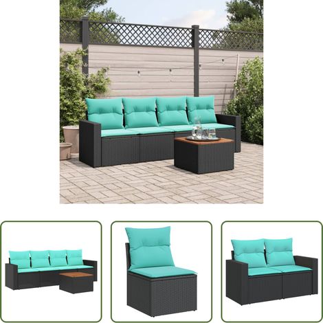 vidaXL Rattanmöbel - 5-tlg. Garten-Sofagarnitur mit Kissen Schwarz Poly Rattan (1/5)