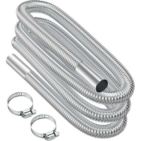 Tuyau d'échappement, 300cm Portable Flexible Tuyau d'échappement en Acier Inoxydable avec 2 Colliers en Acier IOnoxydable, Tuyau d'Echappement de Voiture(25mm) pour Chauffage Diesel Voiture (1/4)