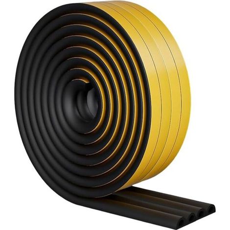 Joint d'étanchéité pour porte et fenêtre - ruban mousse auto-adhésif - bande isolante - joint d'étanchéité type D 9 mm x 6 mm x 5 m - 4 joints au total (20 m) noir