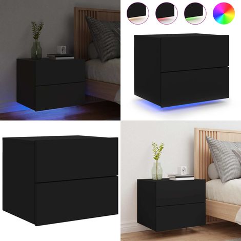 Wand-Nachttisch mit LED-Leuchten Schwarz - Wandregal - Nachttisch - Wohnzimmer Deko - Holzregale - Regal Schwarz - Home & Living (1/5)