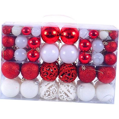 Lot de 100 boules de Noël décoratives à suspendre, rouges et blanches, pour sapin, porche ou cadeaux de fête. (1/5)