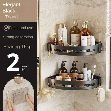 (2 pièces) Porte-shampoing adhésif pour salle de bain, étagères de douche, rangement sans perçage, étagère d'angle porte-serviettes pour salle de bain (1/5)