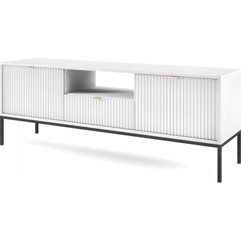 Meuble TV blanc 154x56x39cm NOEMIE meuble Hi-fi commode TV sur pied (1/4)