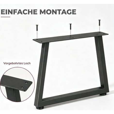Pieds de table en acier, 60 x 43 cm, lot de 2 pieds trapèze avec patins réglables et vis (2 pieds de table, 4 patins de sol) (1/5)