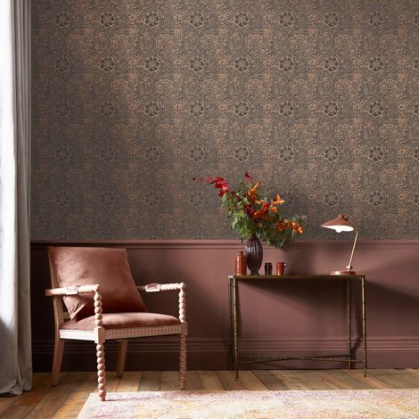 Papier peint intissé William Morris Marigold Fibrous Charcoal  1005 x 52cm Gris