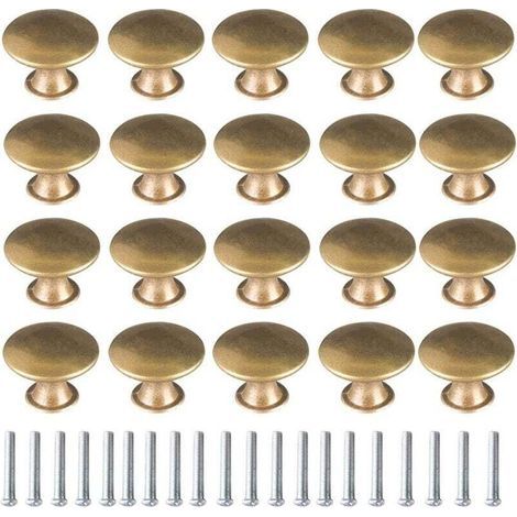 – Lot de 20 boutons or brossé 30mm – Poignées de meuble rondes en laiton vintage – Avec vis pour installation facile – Pour commodes et armoires (1/4)