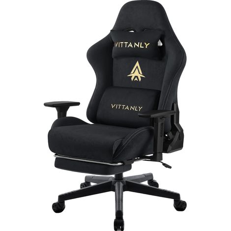 Chaise de jeu, Design ergonomique, Matériau respirant, Noir (1/2)
