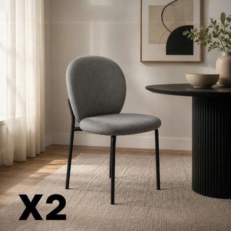 Chaise tissu gris foncé design arrondi (lot de 2) LORA (1/5)