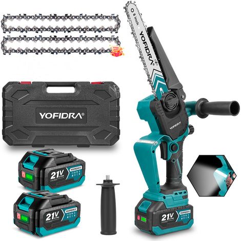 Akku-Kettensäge 8 Zoll, mit bürstenlosem Motor, LED-Anzeige, inklusive 2 x 4,0-Ah-Akkus und 2 Ketten