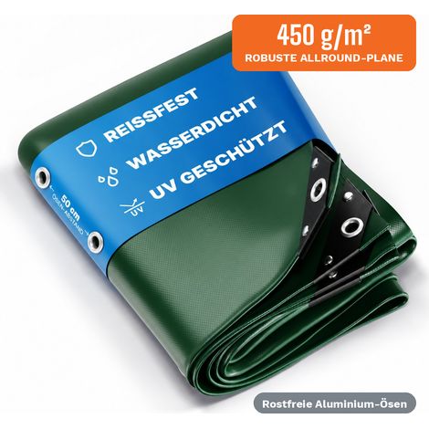 NEMAXX® Lona de protección 450 g/m² 4x3 m (12 m²) Verde – lona de PVC antidesgarro, 100 % impermeable y resistente a los rayos UV, ojales de aluminio – para camión, leña, piscina y jardín (1/5)