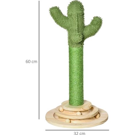 Arbre à chat design cactus, griffoir sisal naturel, pompon et boules jeu, plateforme intégrée vert (1/5)