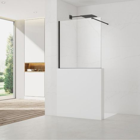 Swiss Aqua Technologies Pantalla de pared 120x100cm Crystal Glass® 8 mm anticalcárea, con brazos y perfiles en negro mate (SATBWIS120PRC)