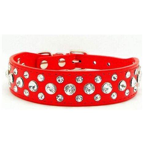 harnais chien-Collier de Chien en Cuir Strass (Rouge XS)-Fei Yu-harnais chien
