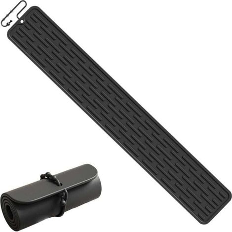 Tappetino scolapiatti stretto in silicone per bar, antiscivolo, protegge il lavello e il vassoio portapiatti, 55 x 8 cm, nero (1/4)