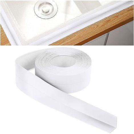 Bande d'étanchéité autocollante pour salle de bain, 3,2 m x 3,8 cm, en PVC, résistante aux moisissures, pour baignoire, salle de bain, cuisine (blanc) (1/4)