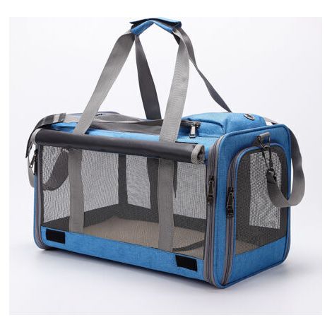 BUNTHAUS Sac de transport pliable pour chiens et chats, grande/moyenne, côtés souples, bleu