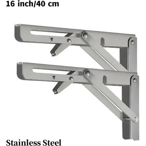 (Acier inoxydable 40,6 cm) 2 supports d'angle triangulaires pliables, robustes et réglables, pour fixation murale, banc, table ou étagère. (1/5)