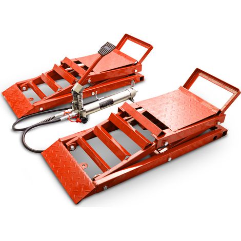 BITUXX 2 Stück hydraulik 2,7T Auto PKW KFZ Auffahrrampen Set mit Wagenheber hydraulisch Höhenverstellbar Wartungsrampe Hebebühne Rampe Auffahrrampe Auffahrbock Rot (1/5)