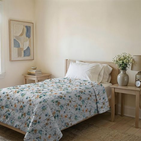Couvre-lit matelassé d’été en Microfibre Douce imprimée – Couette Printemps-été mi-Saison – Ramage, 1 Place et demie 200x240 cm (1/5)