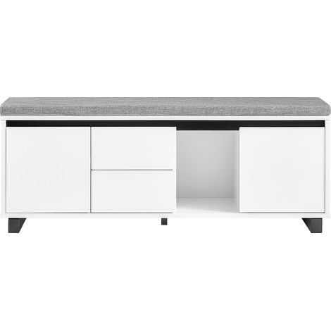 SoBuy Scarpiera con 2 ante e 2 cassetti, Panca con vano portaoggetti, Panca ingresso, Scarpiera con sedile, Bianco 110x35x42cm FSR176-W (1/5)