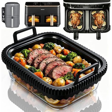 Plat À Four En Verre Moule Poignée En Silicone Air Fryer Accessoires Pour Ninja Crispi Af400Eu Af500Eu Af451Eu, Réutilisable Plat (1/5)