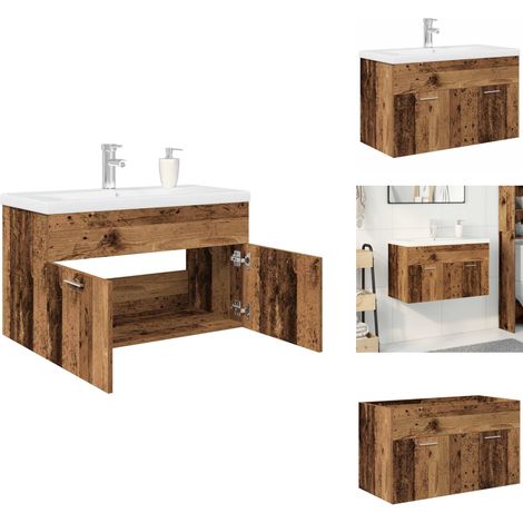 Meuble lavabo avec bassin et robinet intégrés vieux bois - Meuble Avec Vasque Intégrée - Meubles Avec Vasques Intégrées - Armoire Lavabo De Salle De Bain - Meuble Lavabo (1/5)