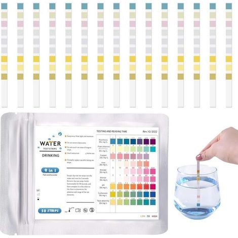 200 pcs bandelettes test 9-en-1 pour piscine et spa, eau potable et aquarium, analyse pH, nitrites, chlore, dureté, bandelettes pour jardin et maison