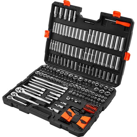 Mophorn Jeu de Douilles SAE et Métriques Profondes et Peu Profondes, Ensemble d'Outils de Mécanicien 225 Pièces, avec Clés à Cliquet de 9,53/6,35/12,7 mm, Accessoires et Coffret (1/5)